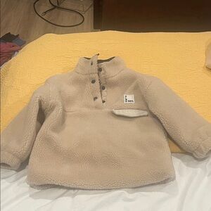 Zara Kids Beige Fleece Button-Up Sweater